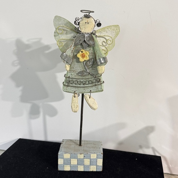 Vintage Whimsical Wooden Angel Figurine with Metal Wings - Picture 1 of 7